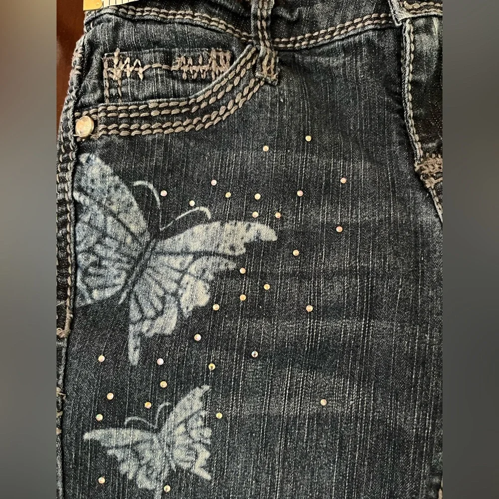 SO girls butterfly rhinestone blue jeans Size 8
